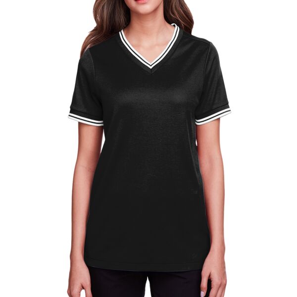 CrownLux Performance® Ladies' Plaited Tipped V-Neck Top Thumbnail