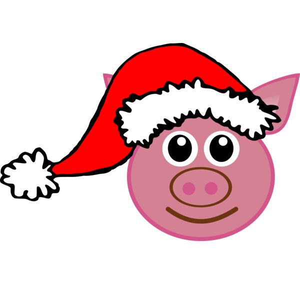 Pig 01 Face Cartoon Pink with Santa hat Thumbnail