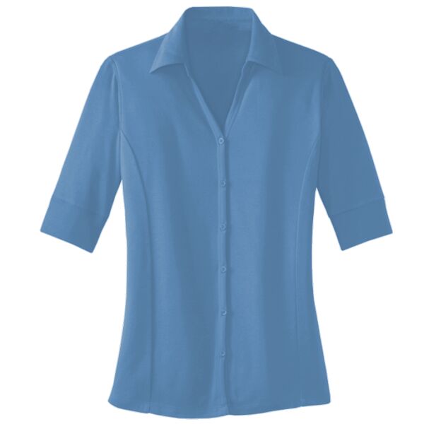 L523 Ladies Silk Touch™ Interlock Button Front Polo Thumbnail