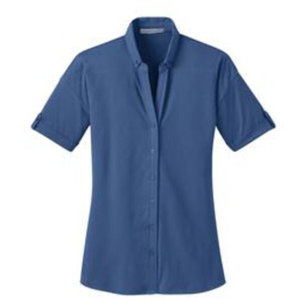 L556 Ladies Stretch Pique Button-Front Shirt Thumbnail